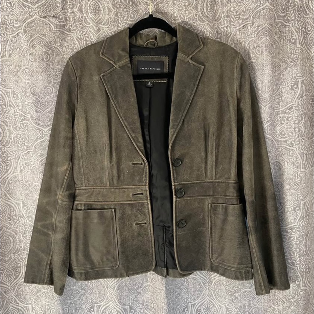 Distressed leather blazer